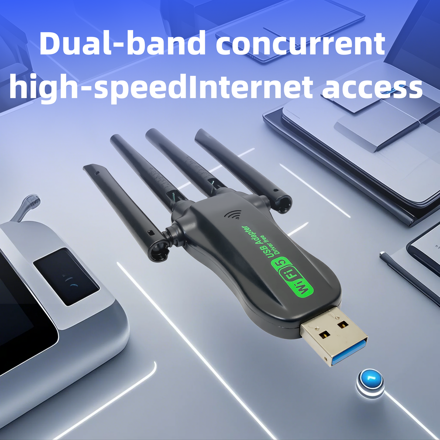 Four-Antenna High-Speed 1300M Dual-Band Concurrent Card, Plug And Play, Not Hot, No Driver Required.