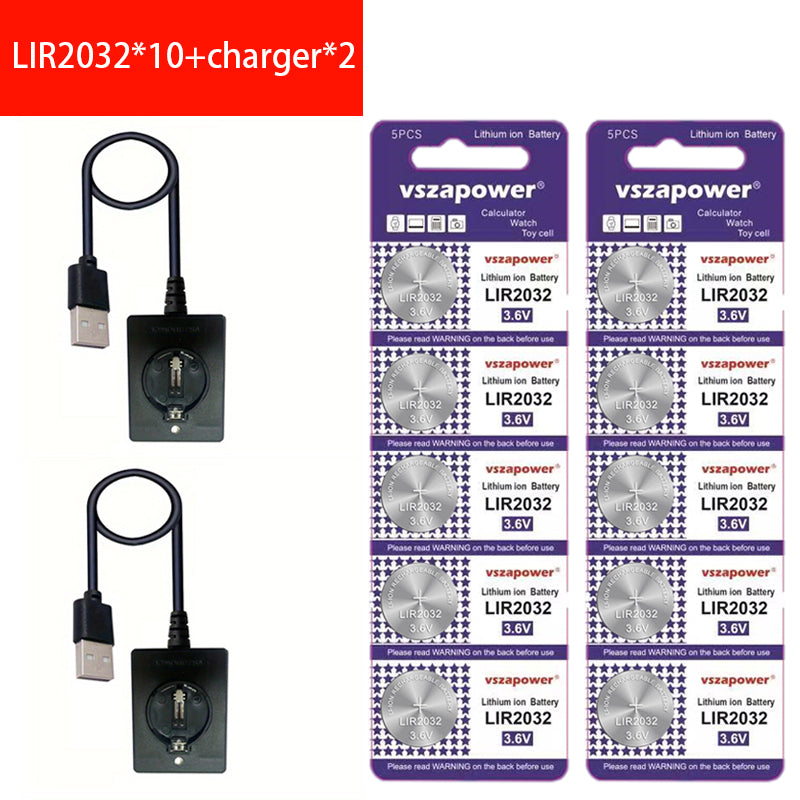纽扣电池LIR2032充电器，替代CR2032，可以充放电500次，电量45ML
