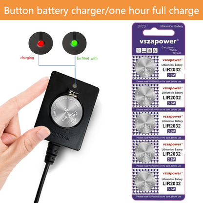 纽扣电池LIR2032充电器，替代CR2032，可以充放电500次，电量45ML