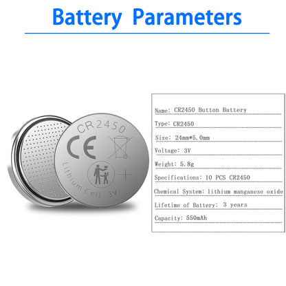 10pcs CR2450 button cell batteries, suitable for small electronic products, ultra-long life, full of power
