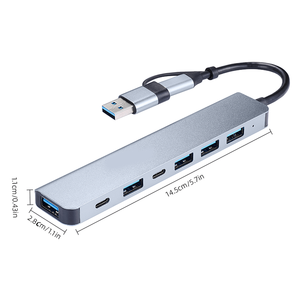 7-in-1 USB Extender, USB C Hub USB Hub 3.0, USB Splitter with 1 x USB 3.0, 4 x USB 2.0 and 2 x USB C Ports for MacBook Pro Air and More PC/Laptop/Tablet Devices