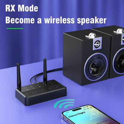 Dual antenna receiver, receiving and transmitting two-in-one, long-distance transmission, built-in multi-audio decoding, high-definition sound quality, seconds into wireless audio, AUX connected to the car, navigation playback/listening to music