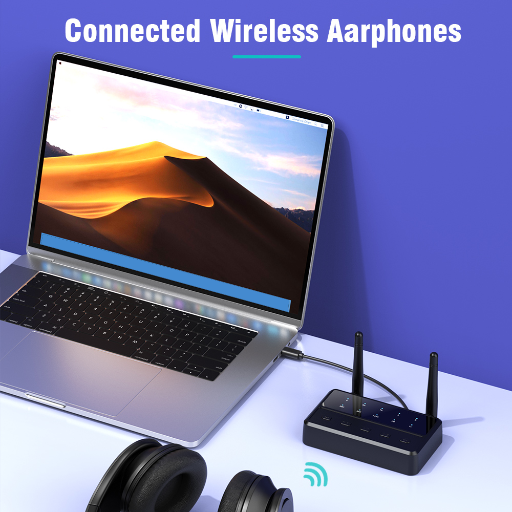 Dual antenna receiver, receiving and transmitting two-in-one, long-distance transmission, built-in multi-audio decoding, high-definition sound quality, seconds into wireless audio, AUX connected to the car, navigation playback/listening to music