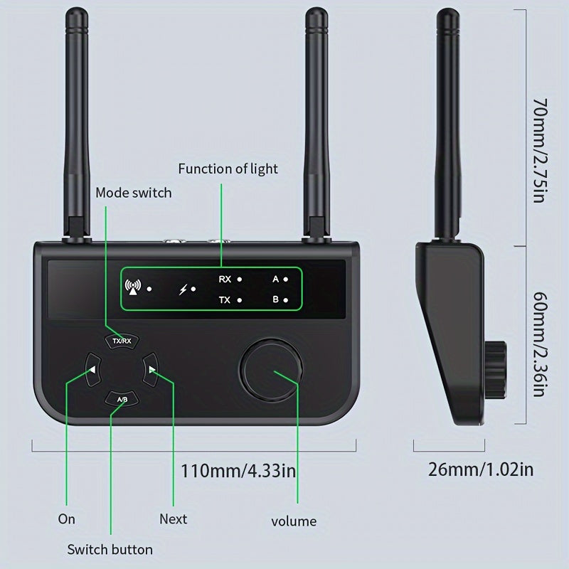 5.3USB Wireless Dual Antenna 2-in-1 Receiver Wireless Audio Adapter with TYEP-C Interface Car Computer Speaker Music Receiving, let the traditional audio become wireless audio in seconds, enjoy lossless music