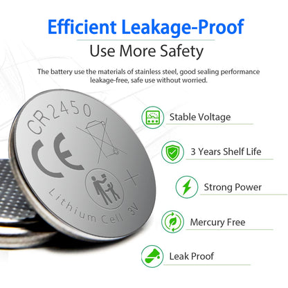 10pcs CR2450 button cell batteries, suitable for small electronic products, ultra-long life, full of power