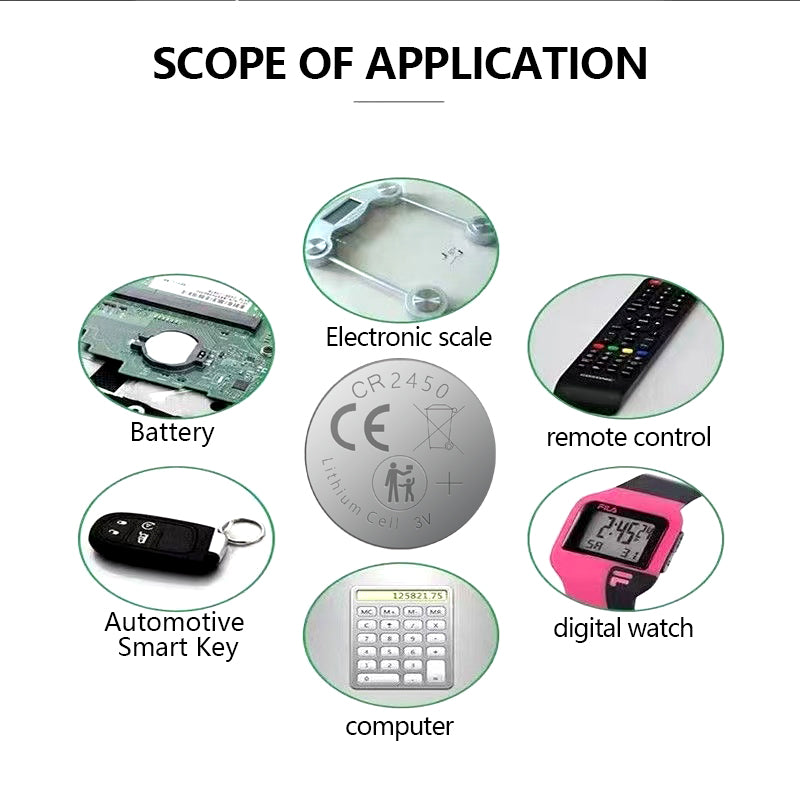 10pcs CR2450 button cell batteries, suitable for small electronic products, ultra-long life, full of power