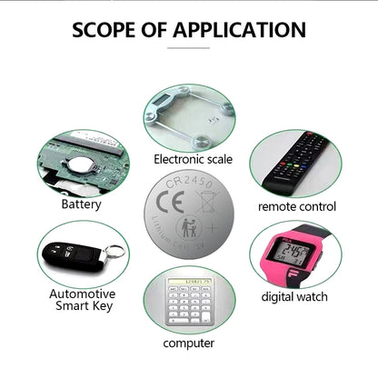 10pcs CR2450 button cell batteries, suitable for small electronic products, ultra-long life, full of power