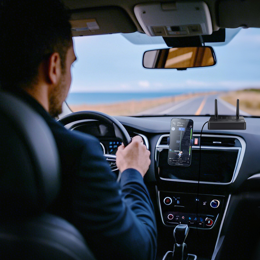 Dual antenna receiver, receiving and transmitting two-in-one, long-distance transmission, built-in multi-audio decoding, high-definition sound quality, seconds into wireless audio, AUX connected to the car, navigation playback/listening to music