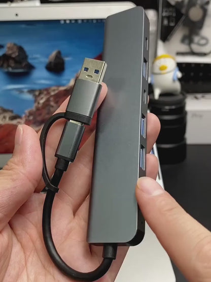 7-in-1 USB Extender, USB C Hub USB Hub 3.0, USB Splitter with 1 x USB 3.0, 4 x USB 2.0 and 2 x USB C Ports for MacBook Pro Air and More PC/Laptop/Tablet Devices
