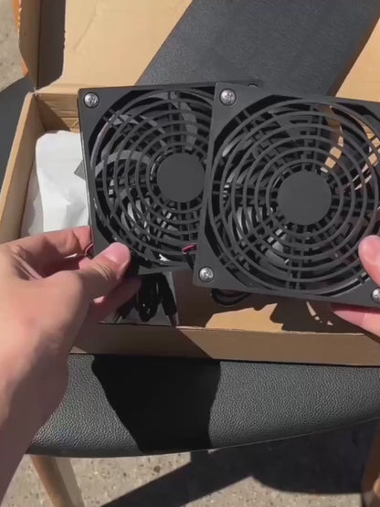 2 high speed fans, 2 x 1m DC extension cables, one long solar panel, suitable for exhaust, modification, fans can be multi-purpose